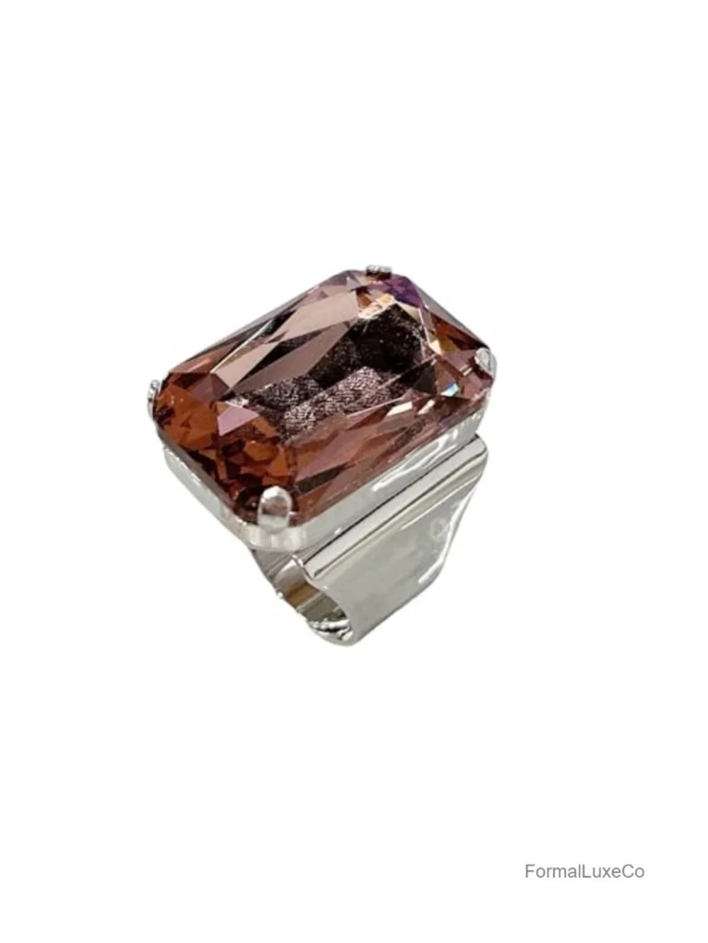 Large Rhinestone Open Statement Ring for Women Adjustable Band